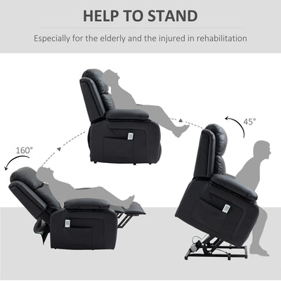 HOMCOM Riser and Recliner Chair with Vibration Massage, PU Leather Power Lift Chair for Elderly, Black