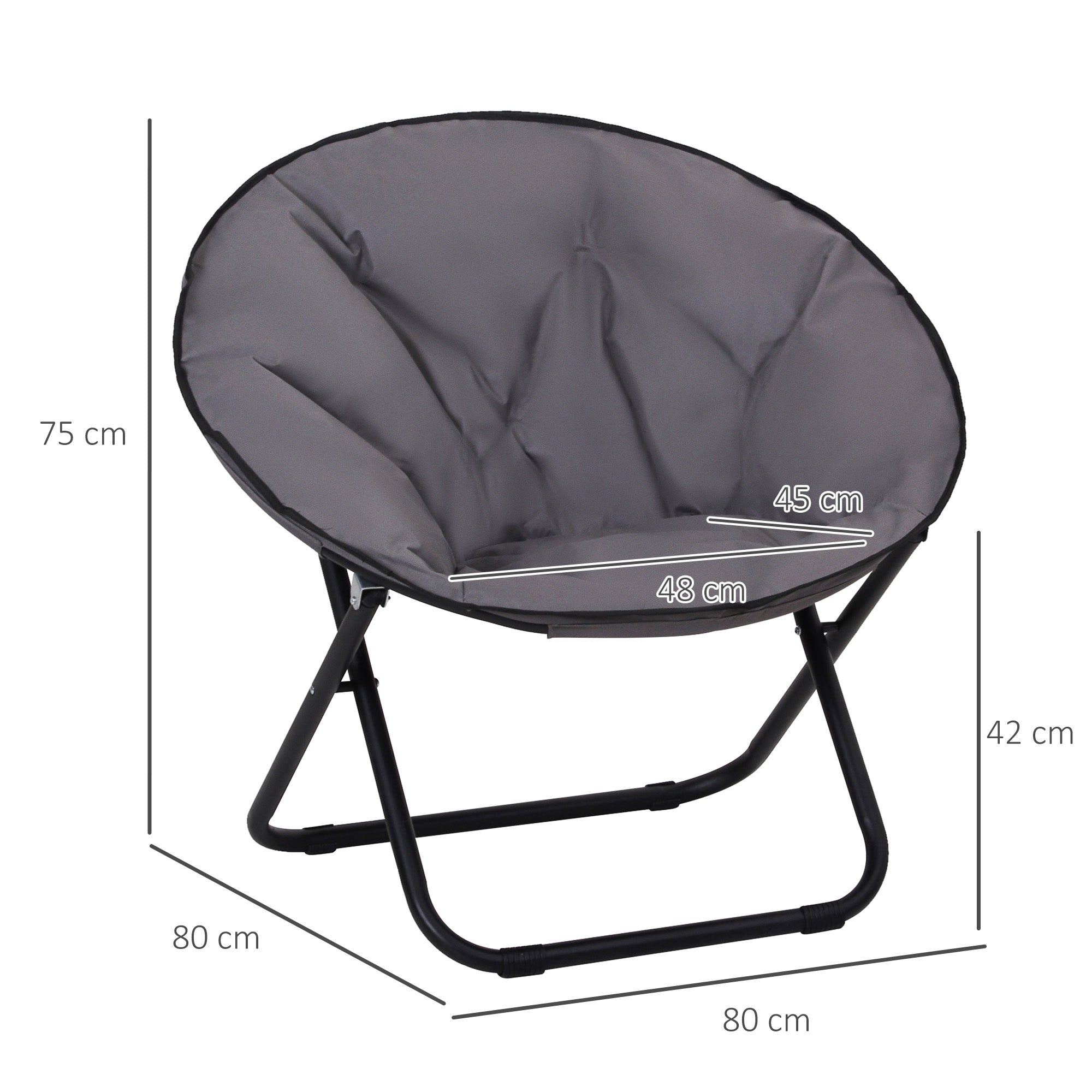 Outsunny Garden Folding Portable Padded Saucer Moon Chair Padded Round Outdoor Camping Travel Fishing Seat  Grey 