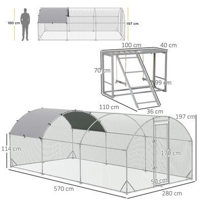PawHut Walk In Chicken Run with Chicken Activity Shelf and Cover, 2.8 x 5.7 x 2m 