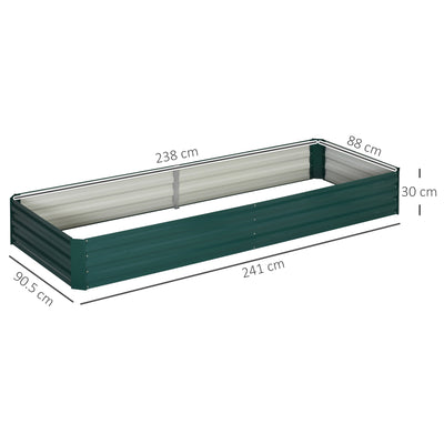 Outsunny Metal Raised Garden Bed Planter Box Outdoor Planters for Growing Flowers, Herbs, Green, 241x90.5x30cm 
