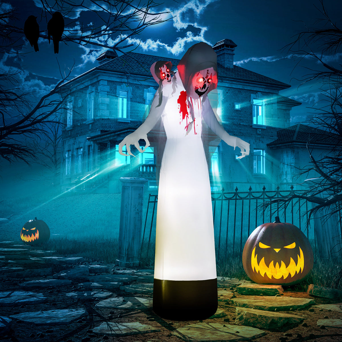Outsunny 8.9ft Inflatable Three Headed Ghost Halloween Inflatable 