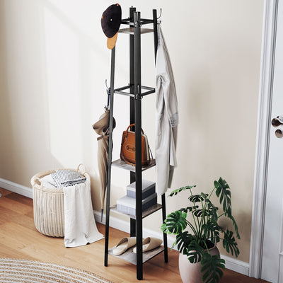 HOMCOM Industrial-Style Four Shelf Coat Stand - Grey/Black 