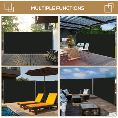 Outsunny Retractable Sun Side Awning Screen Fence Patio Garden Wall Balcony Screening Panel Outdoor Blind Privacy Divider (3x2M, Black) 