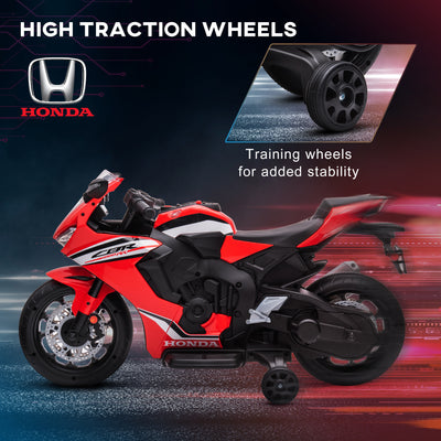 HOMCOM 6V Honda Licensed Kids Motorcycle w/ Music, Training Wheels - Red 