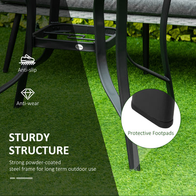 Outsunny 106cm Round Garden Dining Table with Parasol Hole Tempered Glass Top Steel Frame 