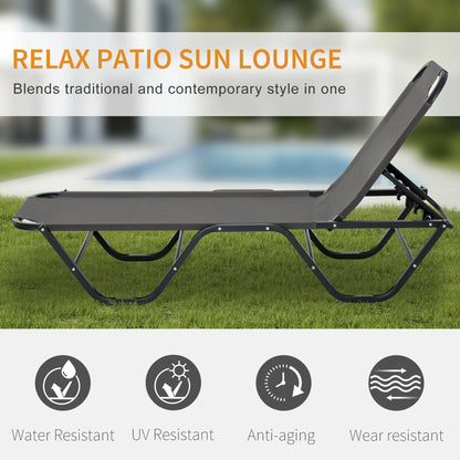 Outsunny Sun Lounger Relaxed Recliner with 5-Position Adjustable Backrest Aluminium Frame for Pool, Sun Bathing, Grey 