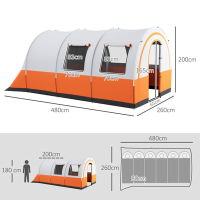 Outsunny 3000mm Waterproof Camping Tent, 5-6 Man Family Tent with Living and Bedroom, Carry Bag Included, Cream and Orange 