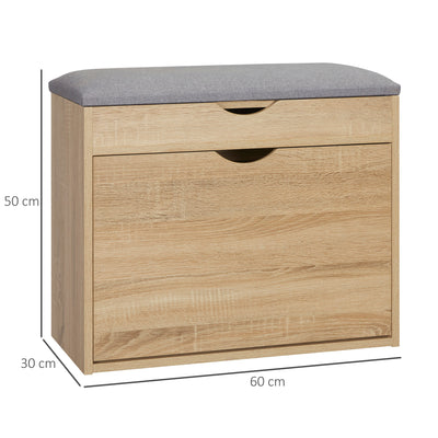 HOMCOM Shoe Bench with Cushion for 4 Pair of Shoes, Storage Bench with Padded Seat, Flip-up Cabinet and Hidden Space for Entryway, Natural 