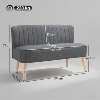 HOMCOM 117cm Loveseat Sofa Upholstered Small 2 Seater Sofa with Thick Padded Seat and Rubber Wood Legs, Grey 