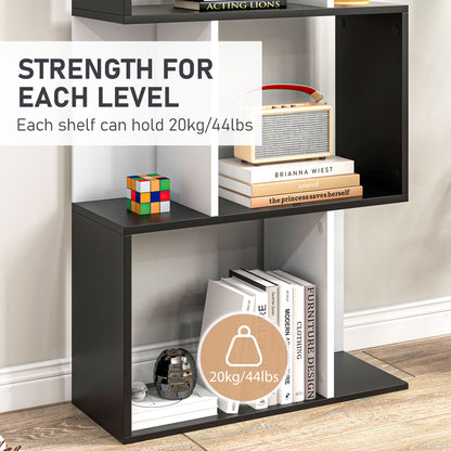 HOMCOM 5-tier Bookcase Storage Display Shelving S Shape design Unit Divider Black 