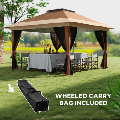 Outsunny 3.6 x 3.6m Pop-Up Gazebo, with Accessories - Brown 