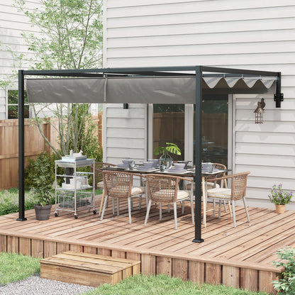 Outsunny 3 x 4m Lean To Steel Pergola, with Moving Fabric Canopy - Dark Grey