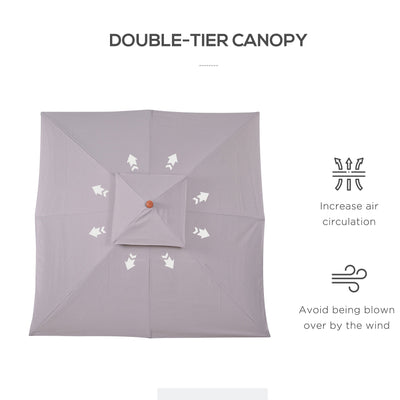 Outsunny 3 x 3 (m) Garden Umbrella, Large Parasol, Outdoor Sunshade Canopy with Double Tier, Grey 