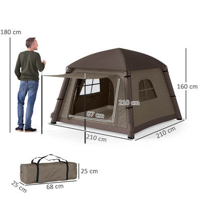 Outsunny Blow Up Tent w/ Hand Pump, Inflatable Camping Tent, Easy Setup 1/2 Person Waterproof Khaki 