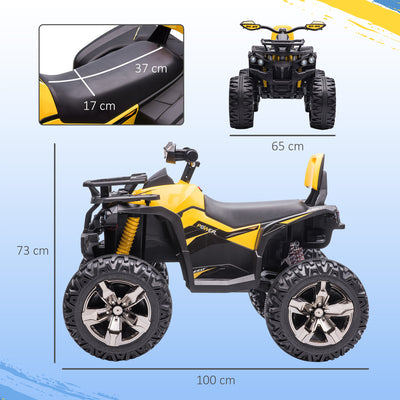 HOMCOM 12V Quad Bike ATV with LED Lights, Music, Backrest, Forward, Backward, Yellow 