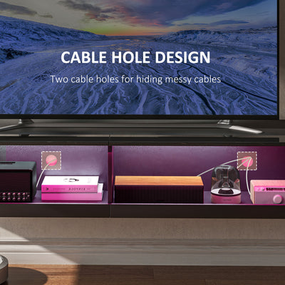 HOMCOM Floating TV Unit, Wall Mounted TV Cabinet for TVs up to 65", High Gloss Media Wall Unit with LED Lights, Storage Shelves for Living Entertainment Room, Black 