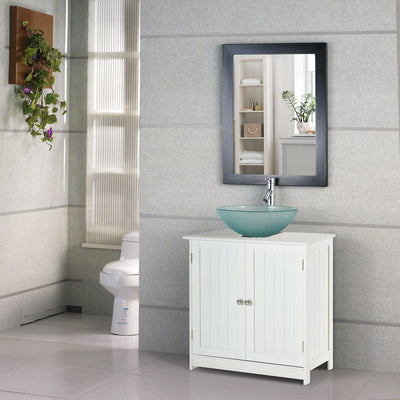 HOMCOM Under Sink Bathroom Storage Cabinet 2 Layers Vanity Unit Wooden - White 