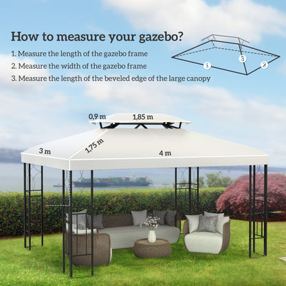 Outsunny 3x4m Gazebo Replacement Roof Canopy 2 Tier Top UV Cover Garden Patio Outdoor Sun Awning Shelters Cream (TOP COVER ONLY) 