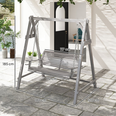 Outsunny 2 Seater Garden Swing Seat Larch Wood Swing Chair Hammock Bench Lounger - Grey 