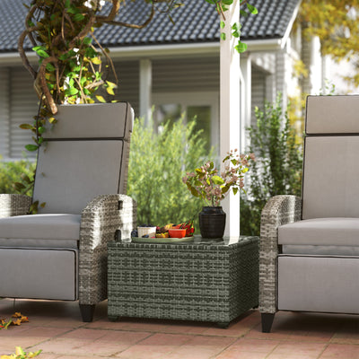Outsunny 62 x 62cm Glass-Top Rattan Side Table - Light Grey 