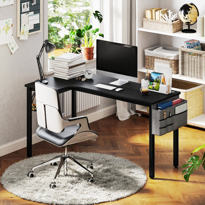 HOMCOM L-Shaped Computer Gaming Desk with Fabric Bag, Hooks and Cable Management, 145 x 81 x 76cm - Black 