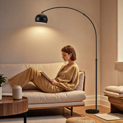 HOMCOM Arc Floor Lamp for Living Room, Modern Adjustable Standing Lamp with Faux Black Marble Base Black 