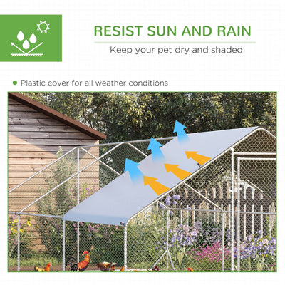 PawHut Galvanised Walk In Chicken Run w/ Cover 6 x 3 x 2m Silver 