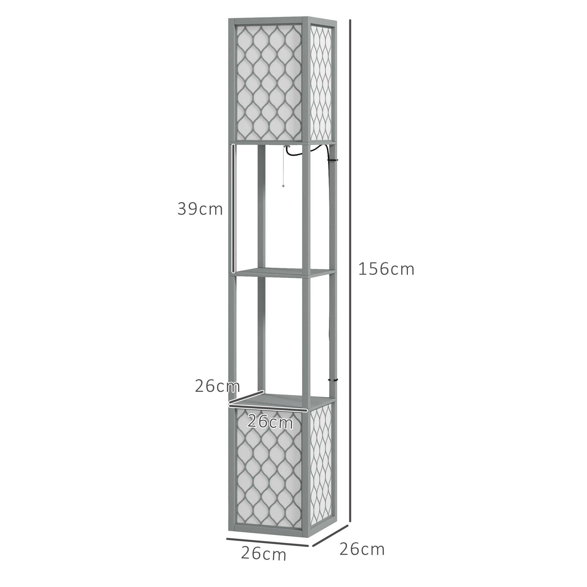 HOMCOM Floor Lamp with Shelves, Dual Light, Modern Tall Standing Lamps, with Pull Chain Switch (Bulb not Included), Light Grey 