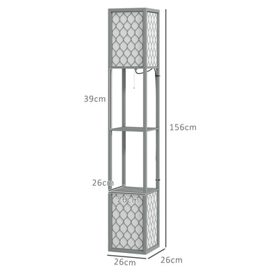 HOMCOM Floor Lamp with Shelves, Dual Light, Modern Tall Standing Lamps, with Pull Chain Switch (Bulb not Included), Light Grey 