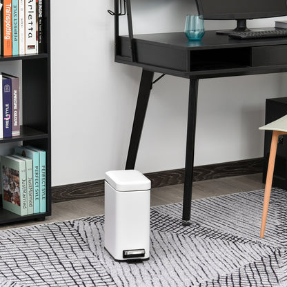 HOMCOM 5L Rectangular Compact Bin Steel Body Removable Bucket Quiet-Close Lid w/ Pedal Lid Rubbish Trash Can Home Office Bedroom Bathroom Living Room Garbage Tidy Clean White 