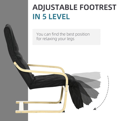 HOMCOM Wooden Lounging Chair Deck Relaxing Recliner Lounge Seat with Adjustable Footrest & Removable Cushion Cover, Black 
