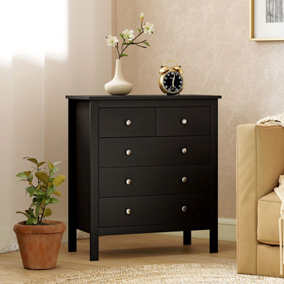 HOMCOM 5 Drawer Dresser for Bedroom, Modern Chest of Drawers, Wide Storage Unit for Living Room, Hallway, Black 
