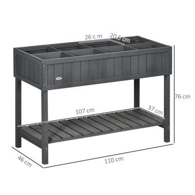 Outsunny Fir Wood Raised Rectangular 8 Compartment Plant Stand Dark Grey 