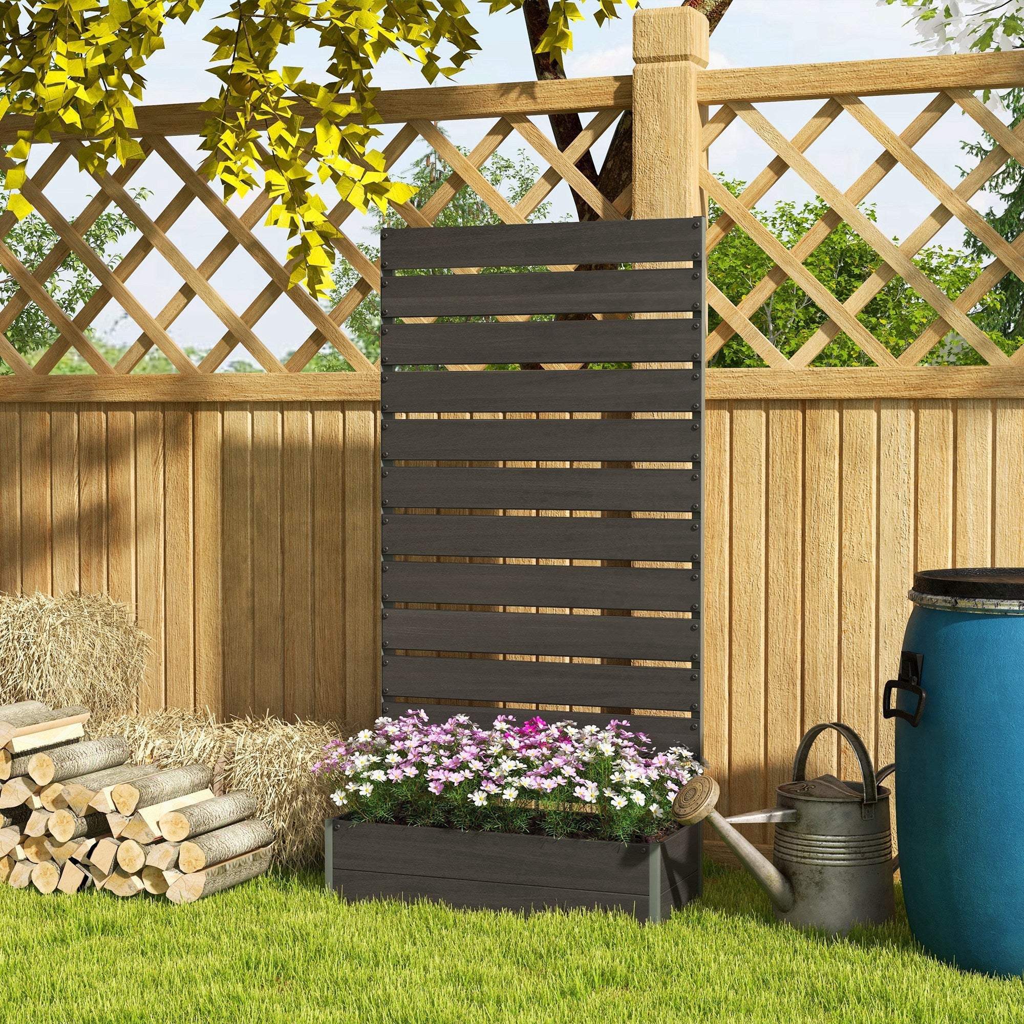 Outsunny Raised Bed for Garden, Planter with Trellis for Climbing Plants, Vines, Planter Box with Drainage Gap, Black 