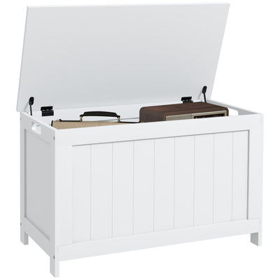 HOMCOM Storage Chest, Modern Storage Trunk with 2 Safety Hinges and Cut-out Handles, Wooden Toy Box for Living Room, Entryway, 76 x 40 x 48 cm, White 