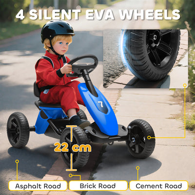 AIYAPLAY Pedal Go Kart for Kids 2-5 Years, with Silent EVA Wheels, Metal Frame, Blue 