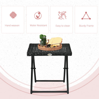 Outsunny Square PE Wicker Rattan Folding Table - Black 