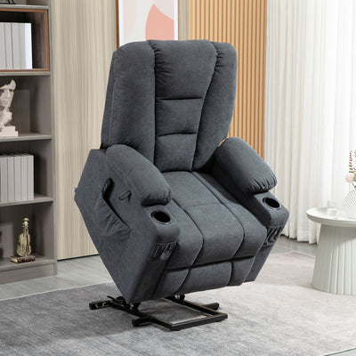 HOMCOM Oversized Riser and Recliner Chairs for the Elderly, Fabric Upholstered Lift Chair for Living Room with Remote Control, Side Pockets, Cup Holder, Charcoal Grey 
