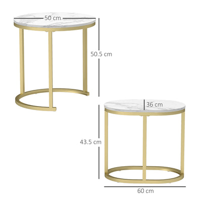 HOMCOM Marble-Effect Nest of Tables - Gold Tone/White 