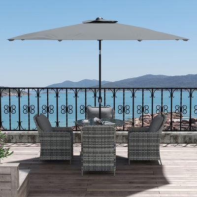 Outsunny 4 Seater Rattan Dining Set with Parasol & Cushions - Mixed Grey 