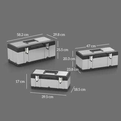 HOMCOM 3 Pieces Stainless Steel Toolbox Set, 23"/ 19"/ 16" 