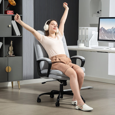 HOMCOM Double Padded Linen-Look Office Chair - Light Grey 