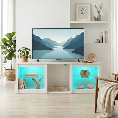 HOMCOM 70in TV Stand, with LED Lights and Storage - White 