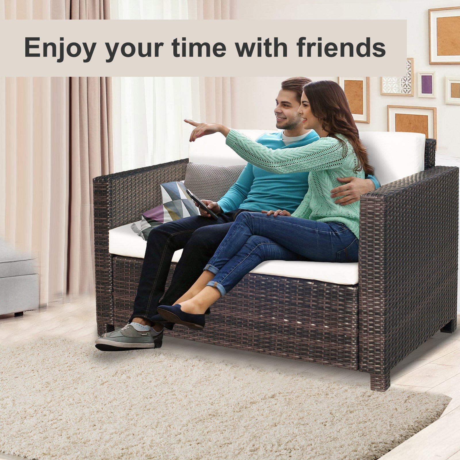 Outsunny Two-Seater Rattan Sofa - Brown 