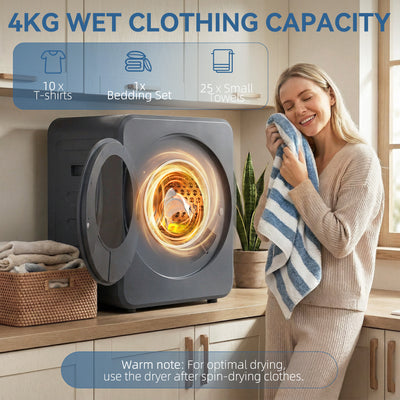 HOMCOM Vented Tumble Dryer, 4kg Front Tumble Dryer with Stainless Steel Tub, 800W Compact Freestanding Grey 