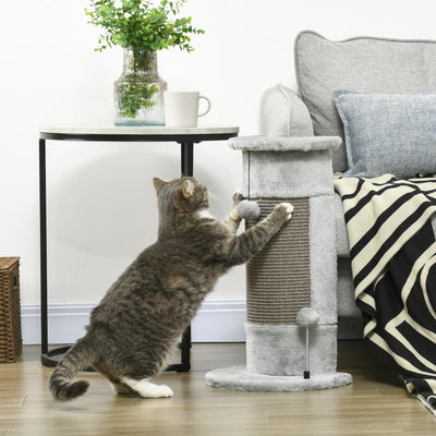 PawHut 58cm Cat Scratching Post, with Covered Plush, Play Balls, for Corner Walls - Grey 