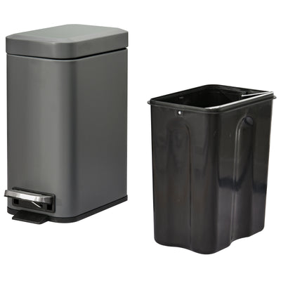 HOMCOM 5L Rectangular Compact Bin Steel Body Removable Bucket Quiet-Close Lid w/ Pedal Lid Rubbish Trash Can Home Office Bedroom Bathroom Living Room Garbage Tidy Clean Grey 