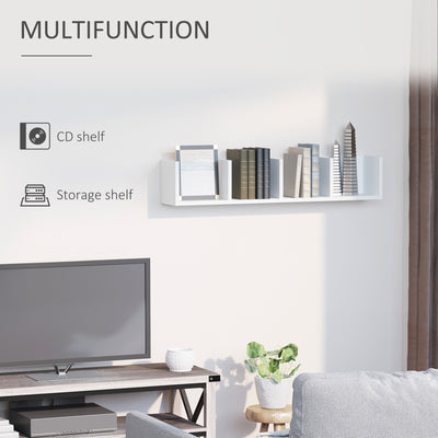 HOMCOM Wall Mount 84 CD / 56 DVD/Blu-ray/ Media Storage Rack 4 Cubes Wooden Shelf Organizer Unit Bookcase Display (White) 