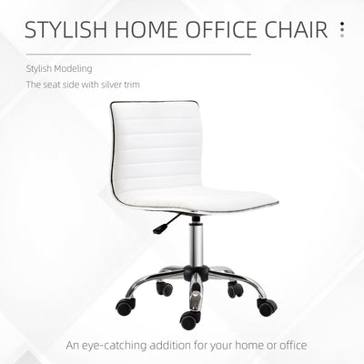 HOMCOM Adjustable Swivel Office Chair with Armless Mid-Back in PU Leather and Chrome Base - White 