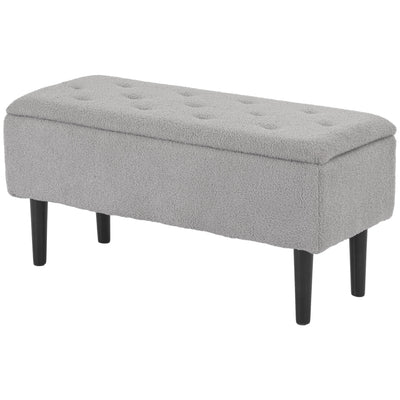 HOMCOM 47L Storage Ottoman, End of Bed Bench with Wooden Legs, Fabric Footstool for Living Room, Bedroom, 95 x 38 x 45cm, Grey 